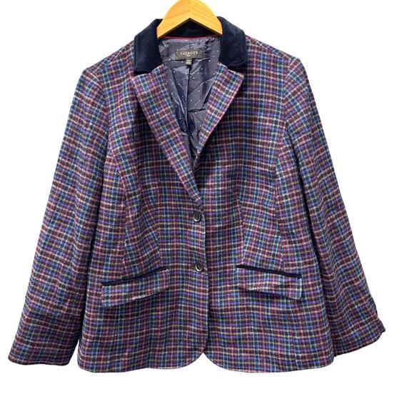 Talbots Blazer Womens 14 W Tweed Wool Blend Jacket Velvet Collar Multicolor - Picture 1 of 8